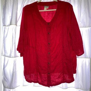 Ulla Popken Inspirations Red Button Down Blouse Plus Size 32/34